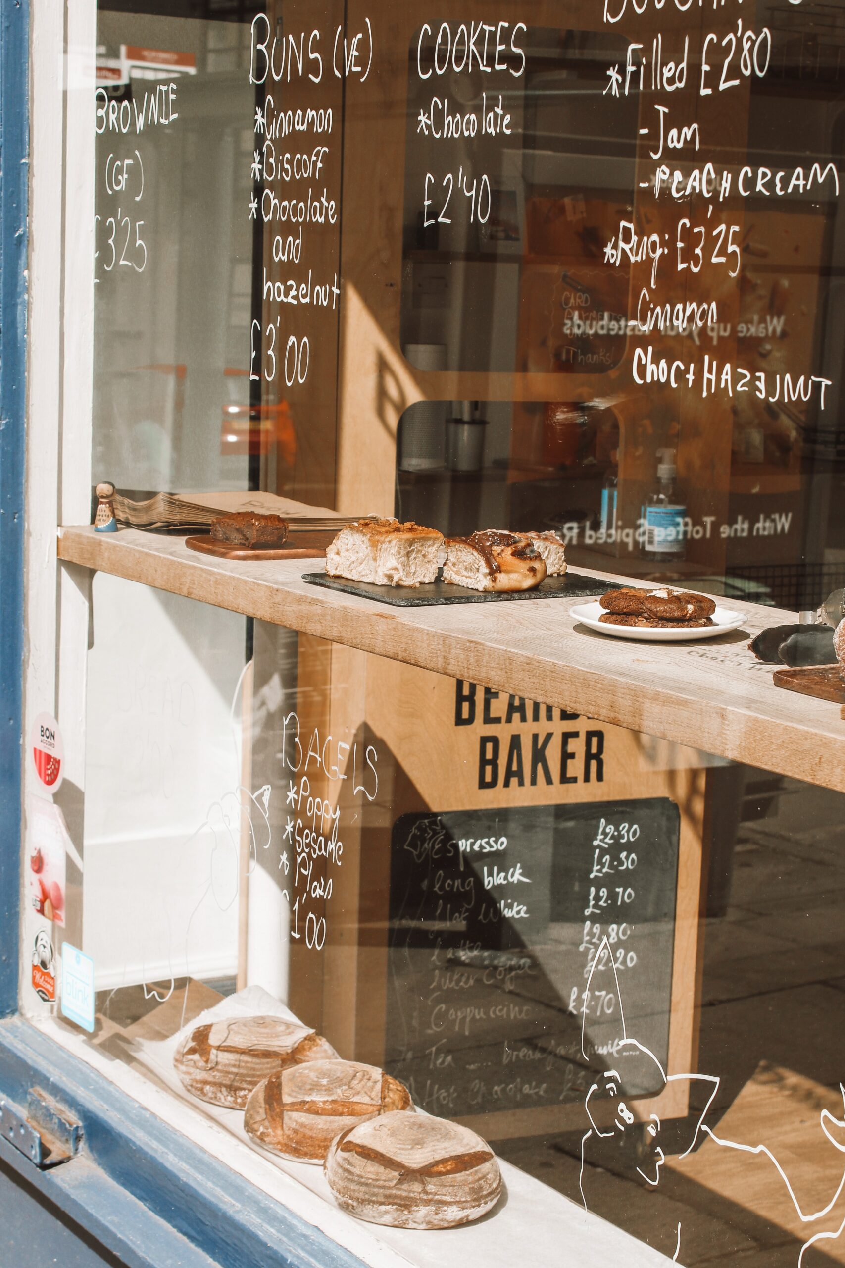 Fresh Baked goods in a Local Bakery Window in Edinburgh.