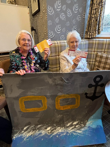 Residents at Trinity House enjoying a colourful "cruise-themed" activity